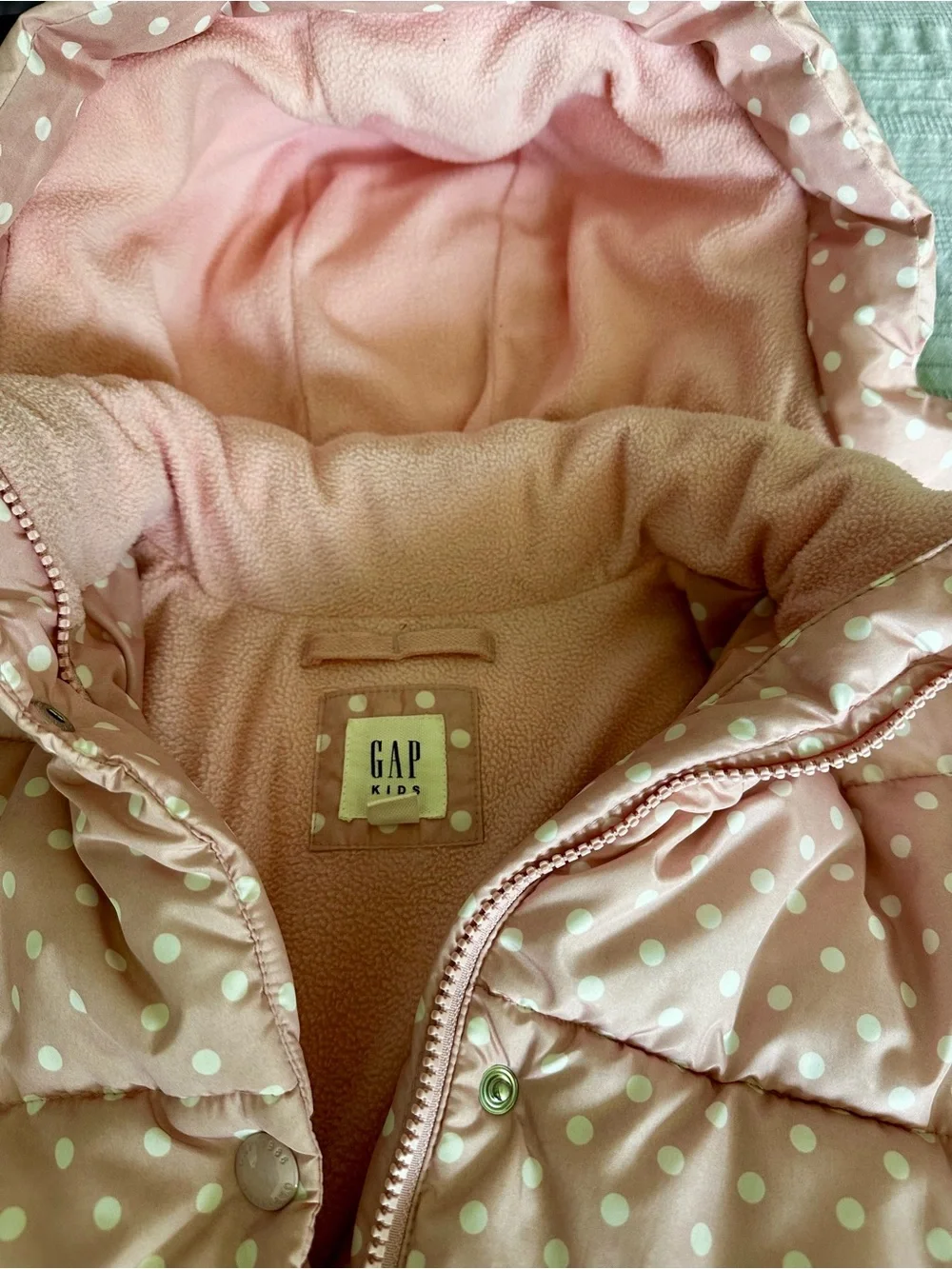 Gap Kids Girls Pink Polka Dot Puffer Jacket Hooded Small S